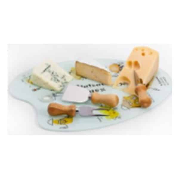 סט סכינים לגבינות + מגש זכוכית