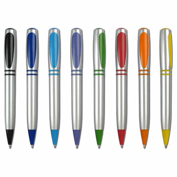 עט כדורי פלסטי עם פתיחת פטנט בסיבוב