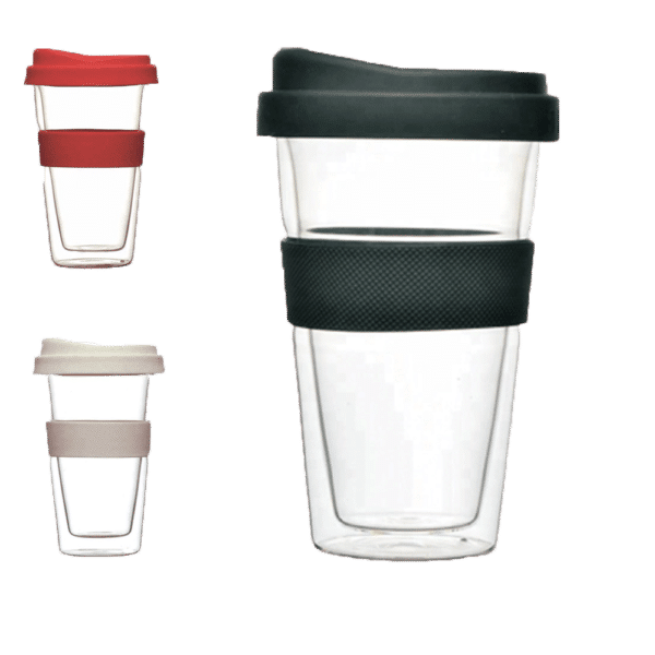 מאג זכוכית דופן כפולה עם חבק סיליקון