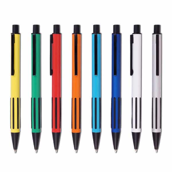 עט מתכת כדורי עם פסי גריפ מגומי