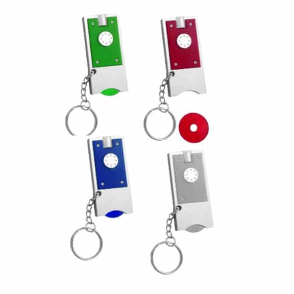 מחזיק מפתחות ממותג עם פנס ומטבע