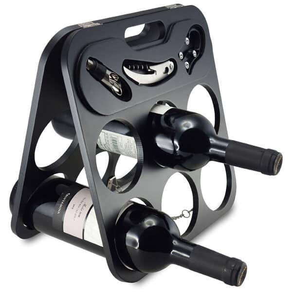 סט אביזרי יין במעמד עץ ממותג