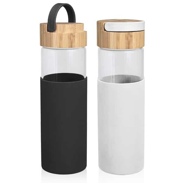 בקבוק זכוכית עם מכסה במבוק בקבוק זכוכית עם מכסה במבוק