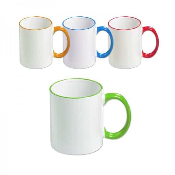 ספל סובלימציה עם ידית ושפה צבעוניים