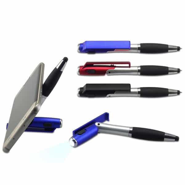 עט עם פנס, מעמד לטלפון וכרית מגע באחד