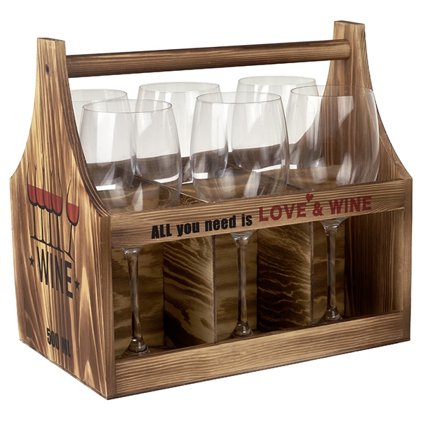 סט 6 כוסות יין במארז עץ סט 6 כוסות יין במארז עץ