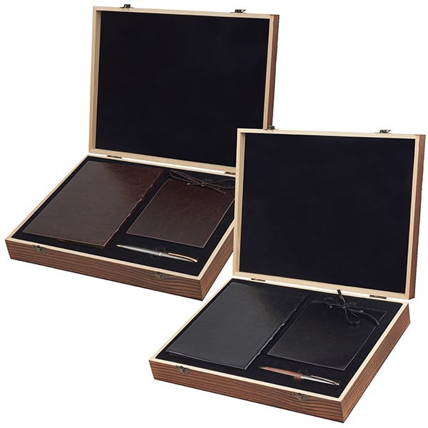 מארז עץ עם מחברת, בלוק ממו ועט מארז עץ עם מחברת, בלוק ממו ועט