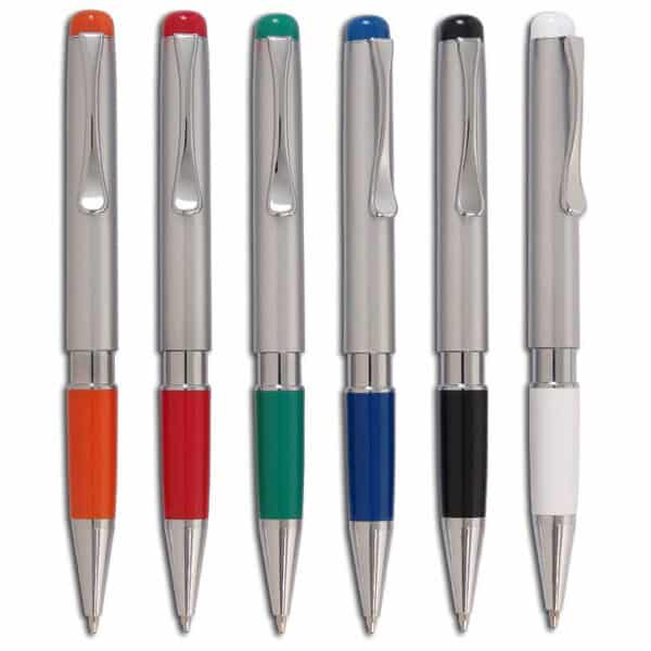 עט כדורי עם אביזרי מתכת וגוף כסוף