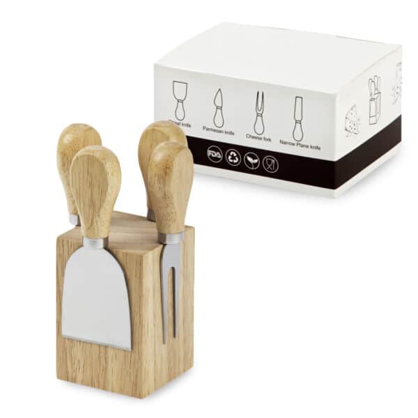 מעמד עץ עם 4 כלים לגבינה מעמד עץ עם 4 כלים לגבינה