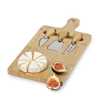 מגש במבוק עם 3 סכיני גבינה מגש במבוק עם 3 סכיני גבינה