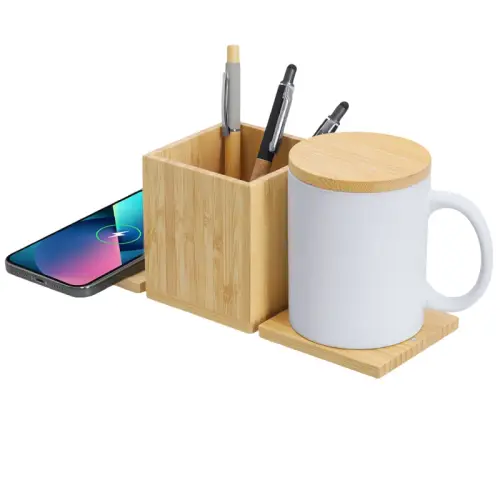 משטח טעינה אלחוטי עם כוס לעטים משטח טעינה אלחוטי עם כוס לעטים