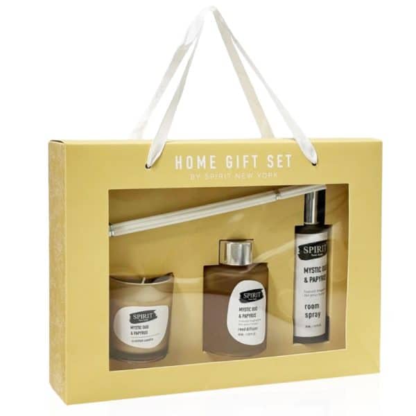 סט המשלב מפיץ ריח, נר ריחני ומבשם אוויר