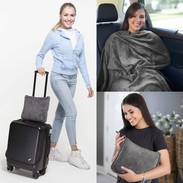 כרית נסיעות משולבת שמיכת פלנל מפנקת