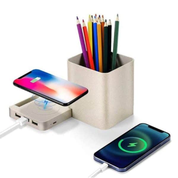 מטען אלחוטי+כוס לעטים+מפצל