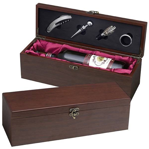 מארז יין מהגוני לבקבוק יין עם ערכת פותחנים