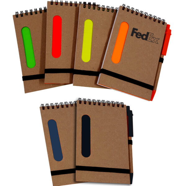 פנקס A6 ממוחזר עם פס צבעוני+עט