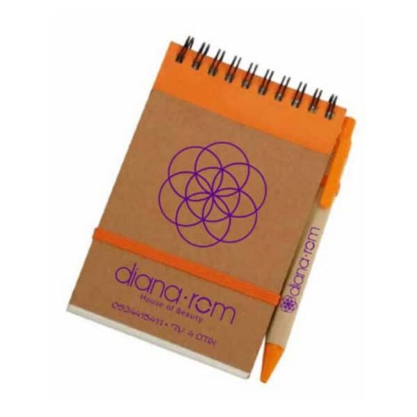 פנקס A6 ממותג עם עט