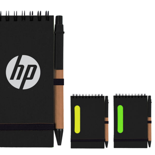 פנקס A6 שחור עם פס צבעוני+עט