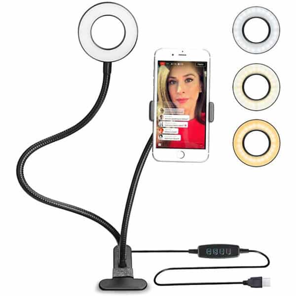 מעמד לטלפון נייד עם תאורת לד מקצועית