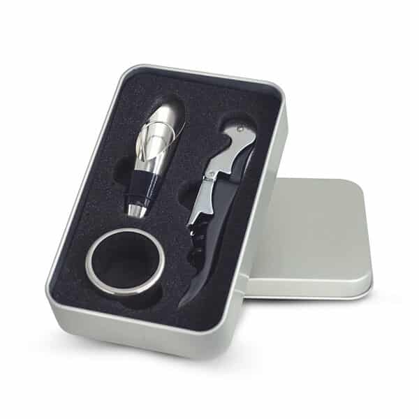 סט אביזרי יין במארז מתכת